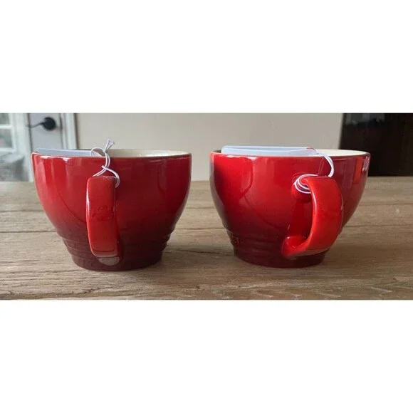 Le Creuset Stoneware Set of 2 Bistro Mug Giant Cappuccino Cup 14 oz Cerise NEW - Picture 5 of 10